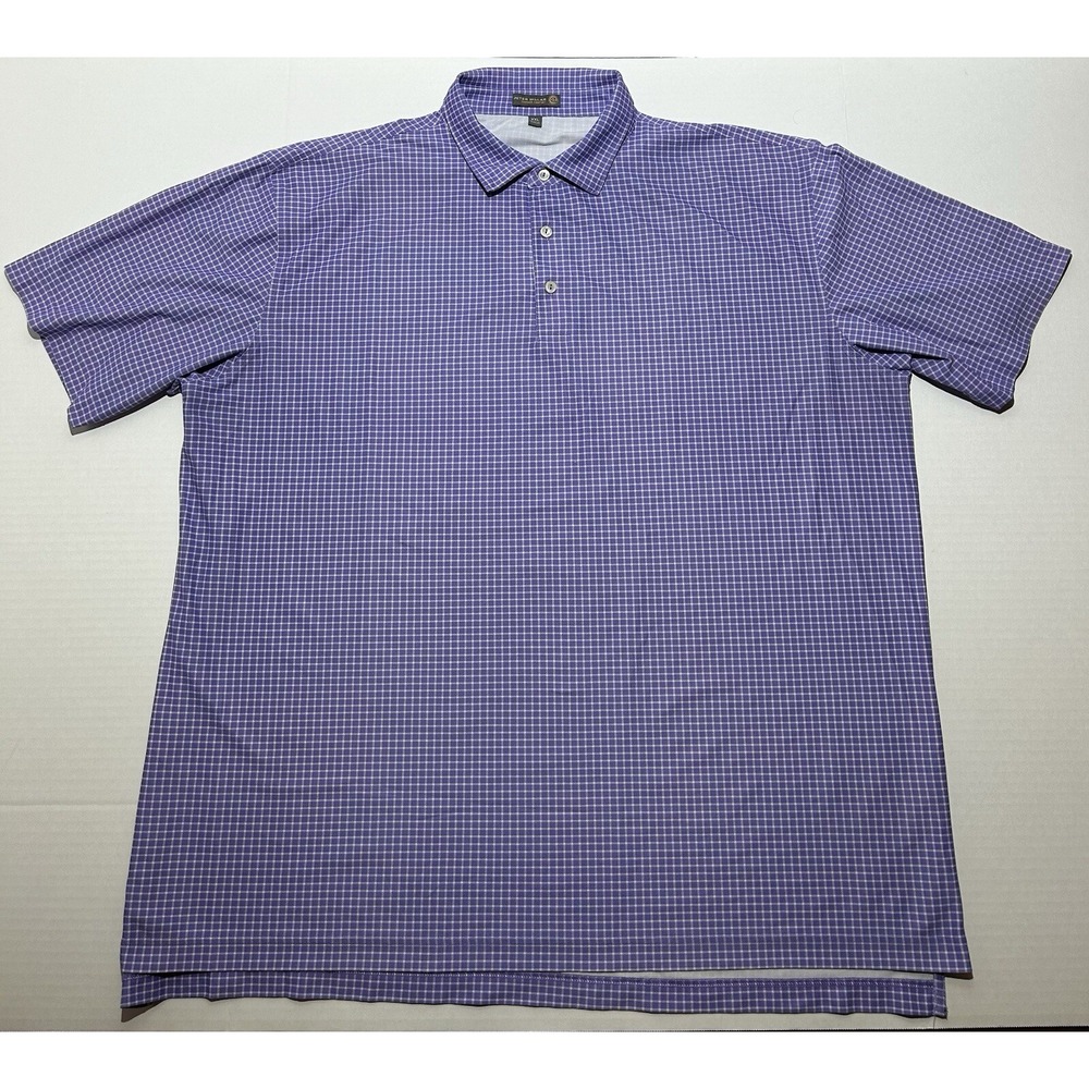 Peter Millar Polo Shirt Mens 2XL XXL Summer Comfort Golf Purple Geometric EUC